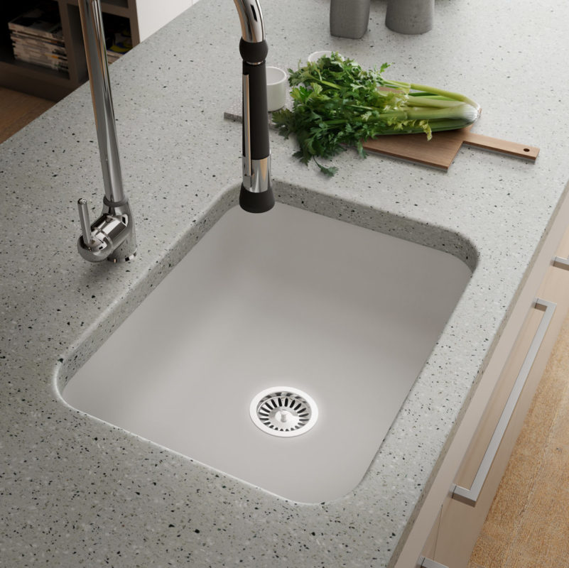 HI-MACS acrylic worktop with curved cut out for sink